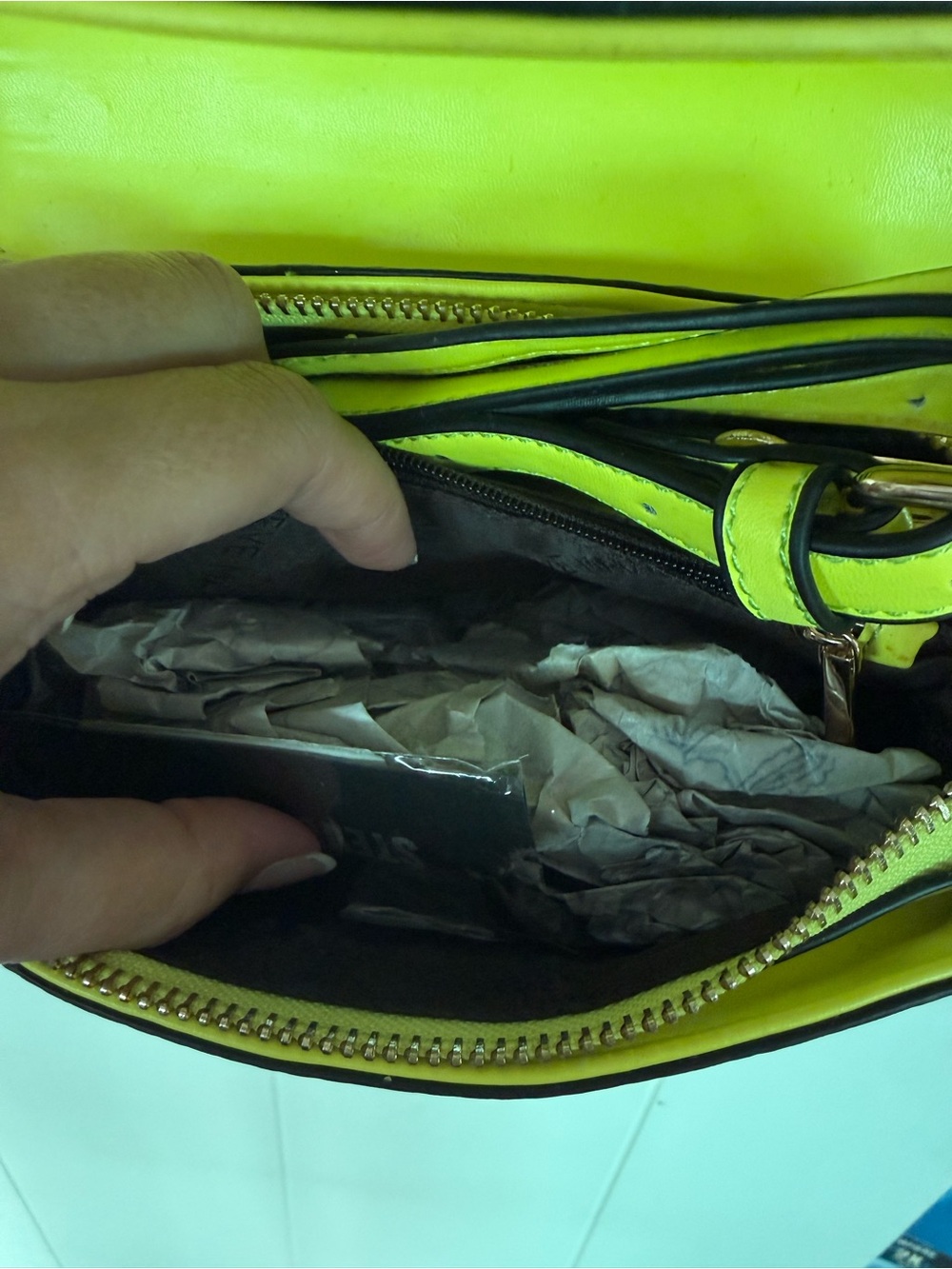 Steve Madden Neon Lime Crystal-Front Mini Top Handle Bag - Picture 5 of 10